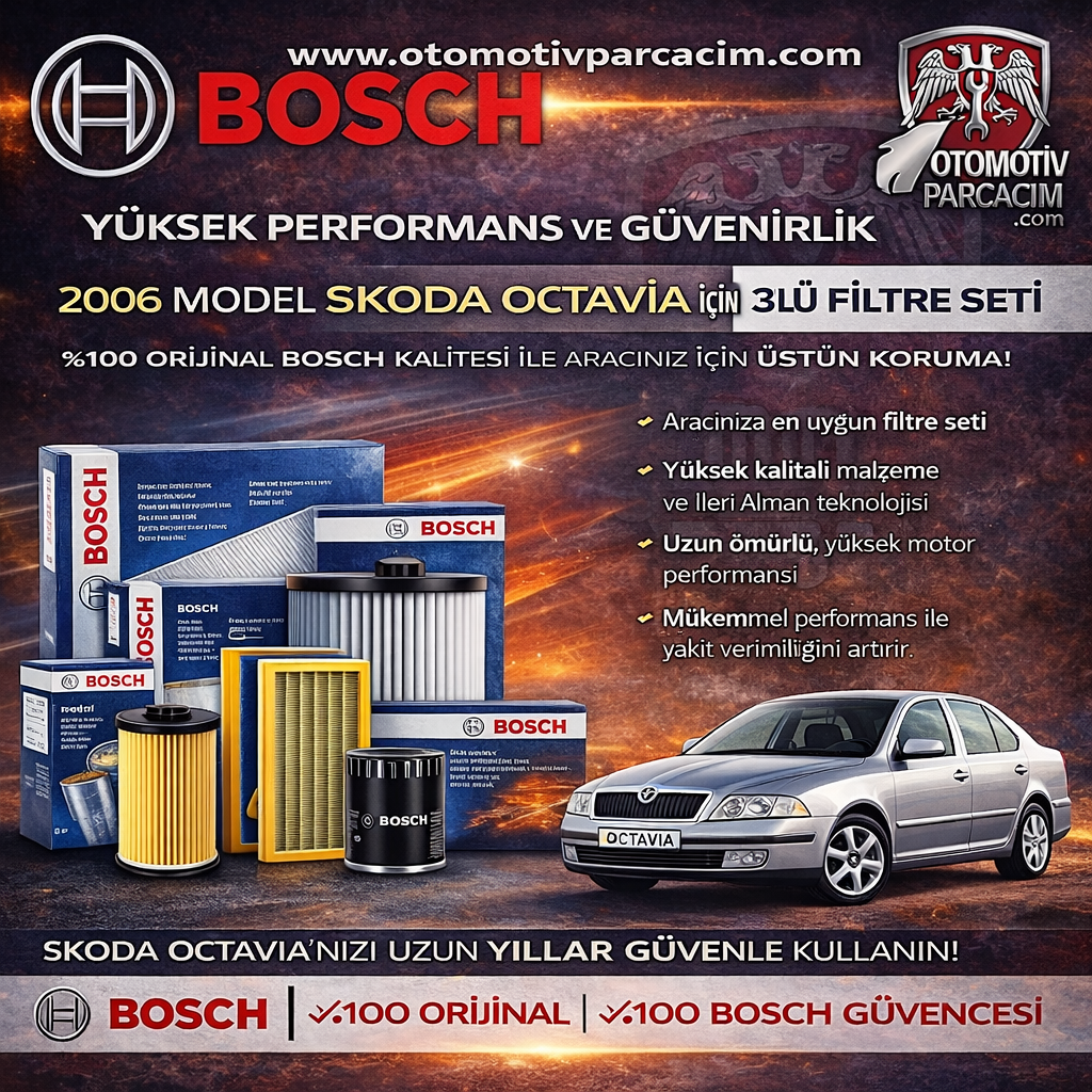 2006 SKODA OCTAVİA  (BSE MOTOR) PERİYODİK BAKIM SETİ  BOSCH MARKA   ( Hava, Yağ ve Polen Filtre Set )