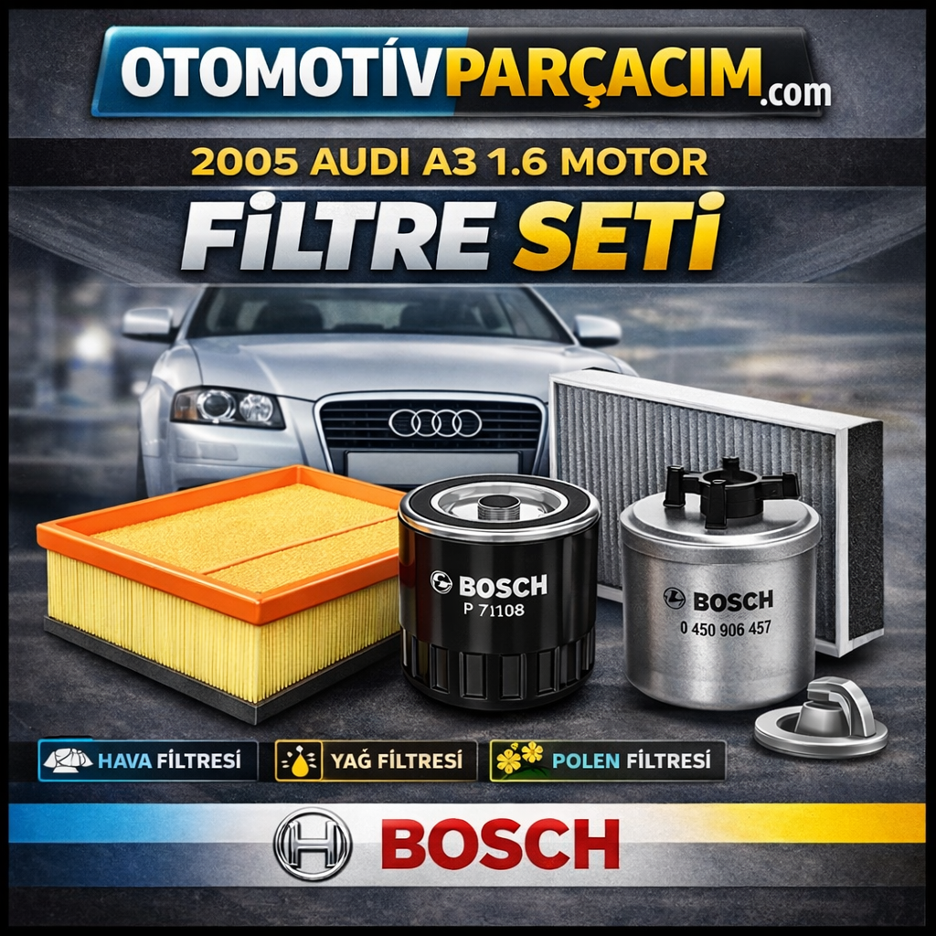 2005 AUDİ A3 1.6  (BGU MOTOR) PERİYODİK BAKIM SETİ  BOSCH MARKA 3'lü set  ( Hava, Yağ ve Polen Filtre Set )