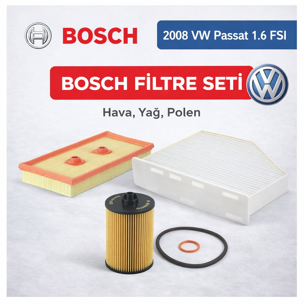 VW Passat 1.6 FSI  Periyodik Bakım Seti ( BLF Motor) BOSCH Marka ( Hava, Yağ, Polen) 3'lü set