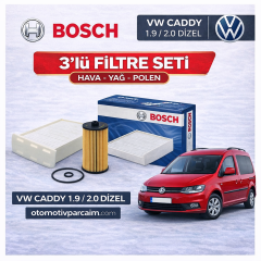 VW Caddy 1.9/2.0 Dizel Periyodik Bakım Seti ( BJB / BLS Motor ) Bosch Marka 3'lü Filtre Seti