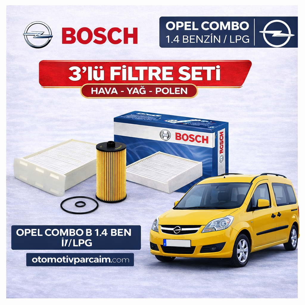 Opel Combo B 1.4 Periyodik Bakım Seti Bosch Marka ( Hava Yağ Polen ) 3'lü Set