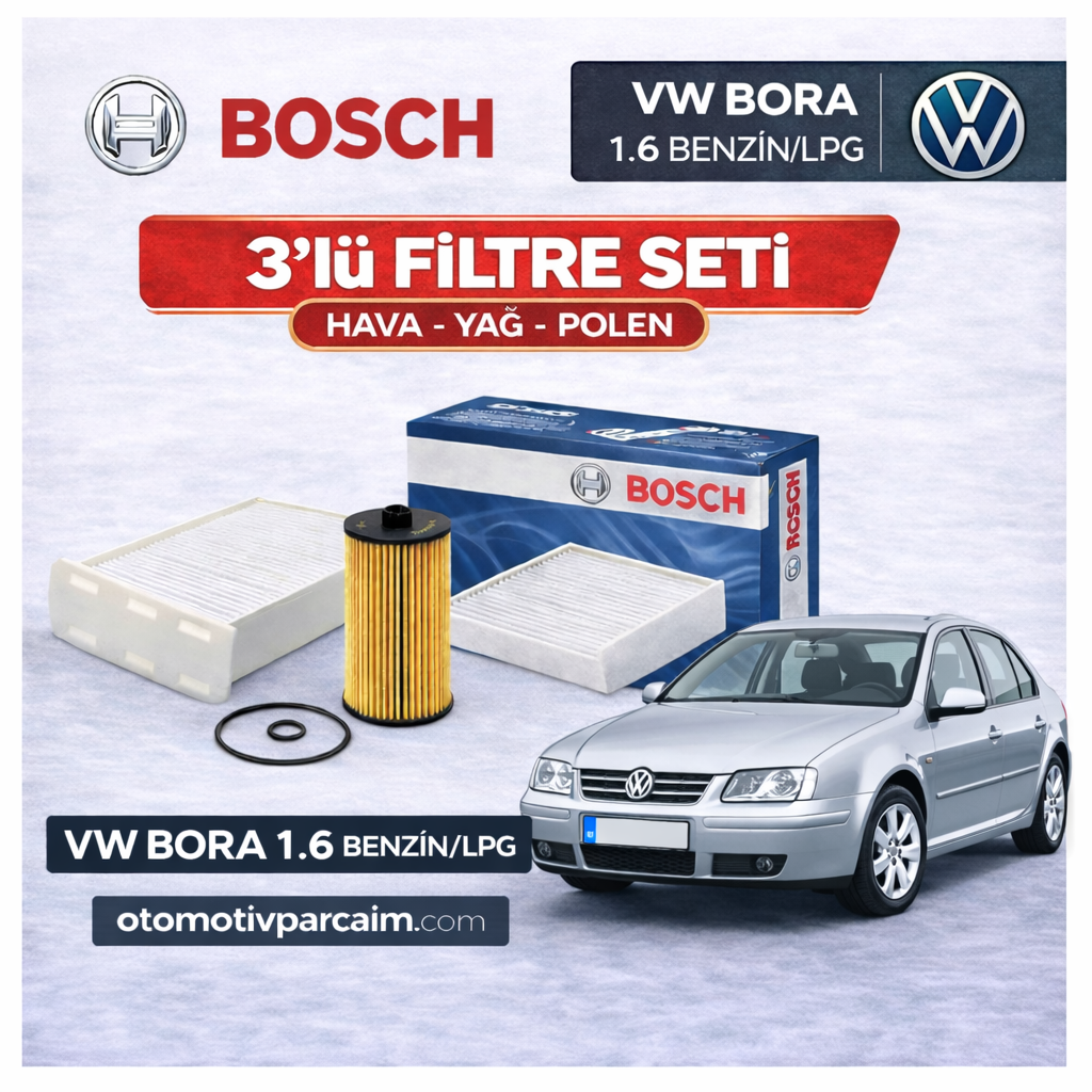 VW Bora 1.6 Periyodik Bakım Seti Benzinli   ( AVU Motor ) Bosch Marka 3'lü set