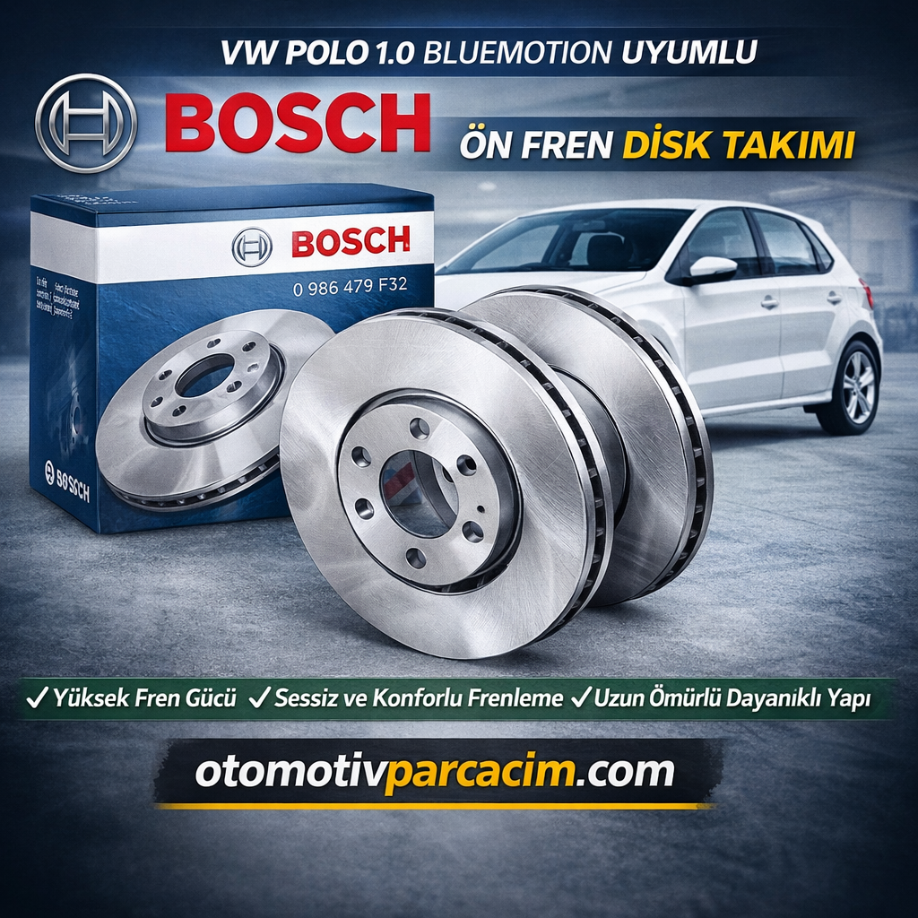 VW Polo 1.0 BlueMotion fren diski, Bosch ön disk takımı. Güçlü frenleme, sessiz sürüş . Ücretsiz Kargo