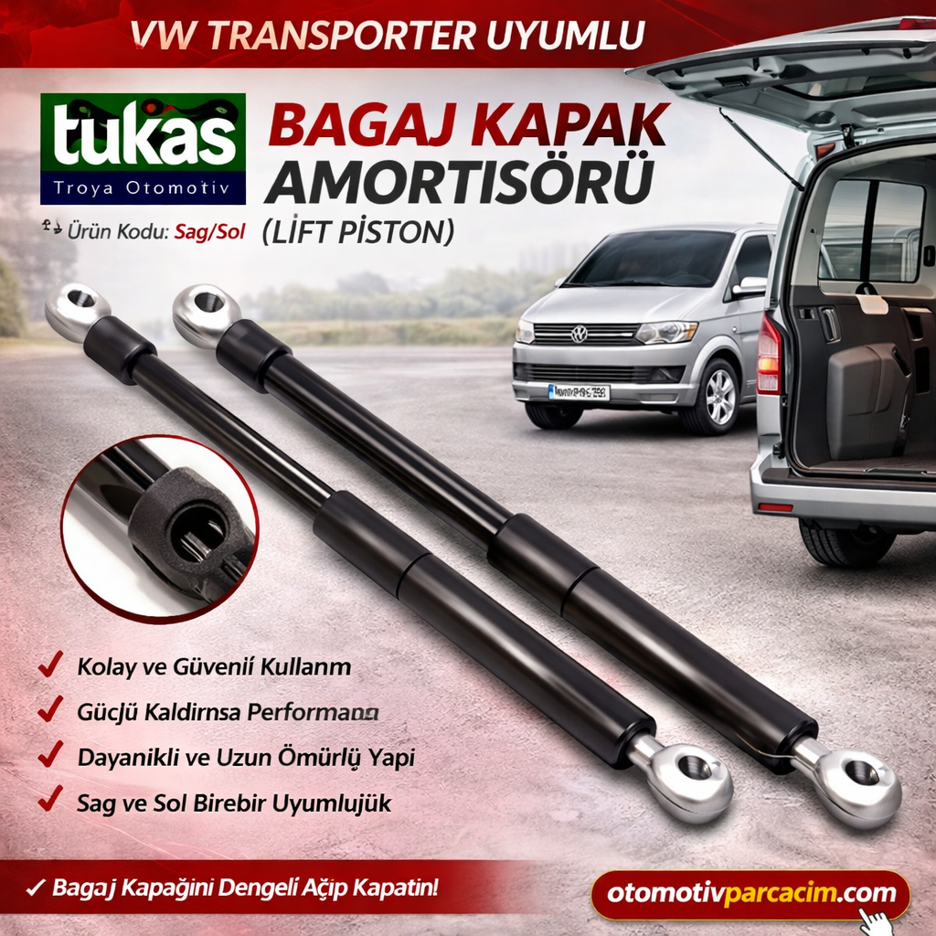 TuRkas Bagaj Kapak Amortisörü VW Transporter Uyumlu (Sağ/Sol) 1200N bagaj amortisörü ( RESİMLER TAMSİLİDİR)