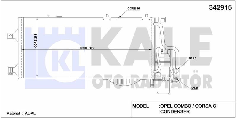Opel Corsa C 1.7 Dizel (Y17DT) Klima Radyatörü 2003-2005 Kale Marka