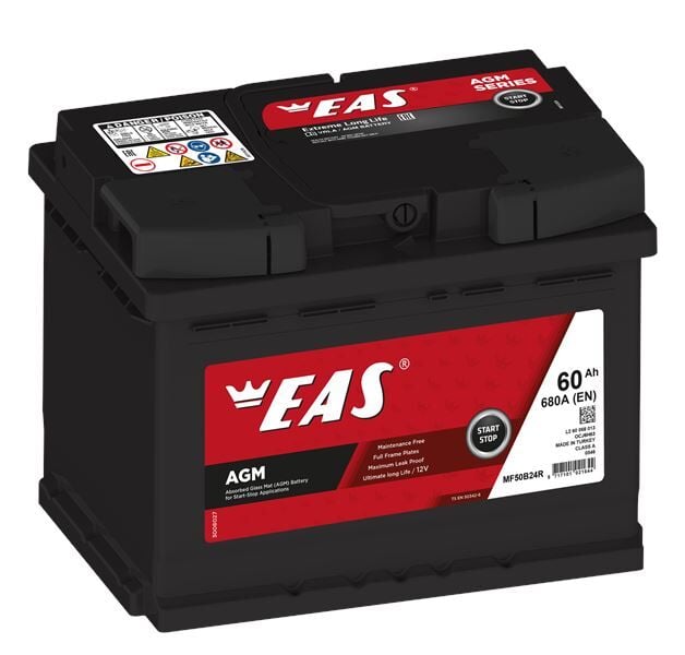 EAS 12V 60 AH AGM 3 YIL GARANTİLi OTOMOBİL VE HAFİF TİCARİ START-STOP AGM