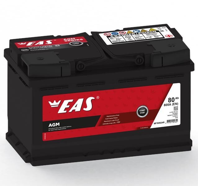 EAS 12V 80 AH AGM 3 YIL GARANTİLi OTOMOBİL VE HAFİF TİCARİ START-STOP AGM