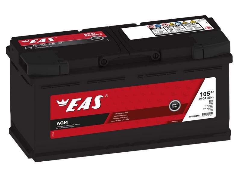 EAS 12V 105 AH AGM 3 YIL GARANTİLi OTOMOBİL VE HAFİF TİCARİ START-STOP AGM